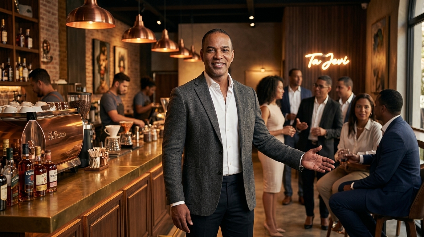 Fernando Ramírez recibiendo clientes en el café bar